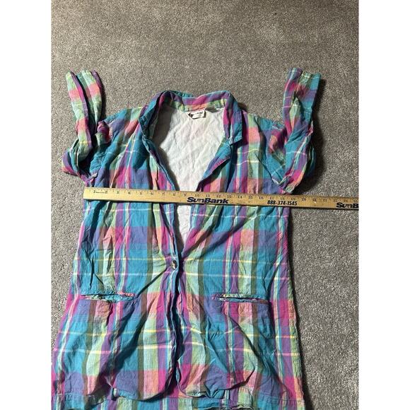 80s Pastel Plaid Blazer Womens Small Preppy Academia Pockets Coastal Grandmother - Picture 15 of 16